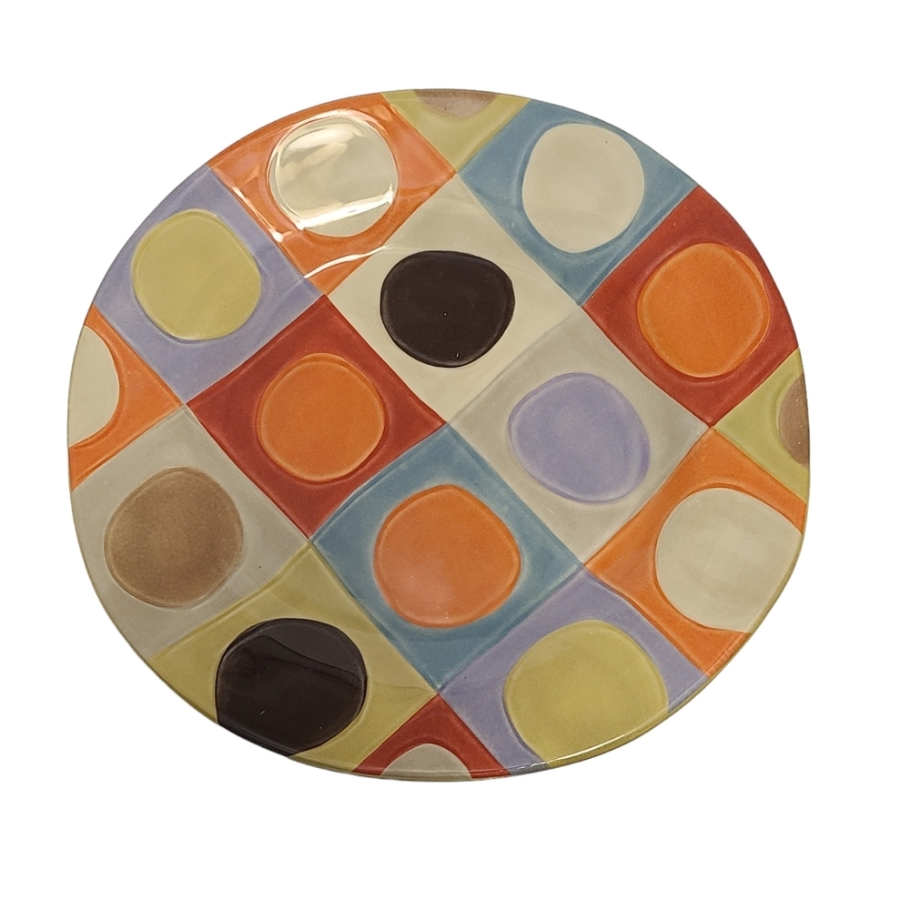 Retired Pier 1 One Earthenware Urban Dots Dinner Plate 11.5"